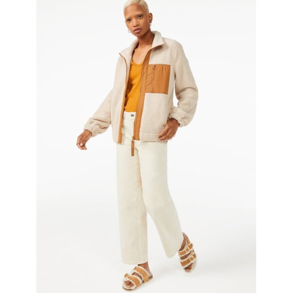 Free Assembly Women's Teddy Fleece Zip-Up Jacket